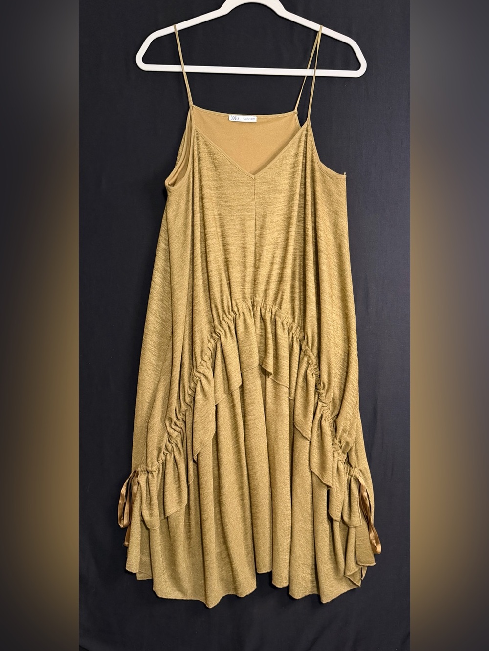 Zara Mustard Gold Midi Dress with Ruching